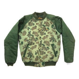 10.Deep Mens Size S Varsity Jacket Green Camo Quilted Lining RARE Vintage